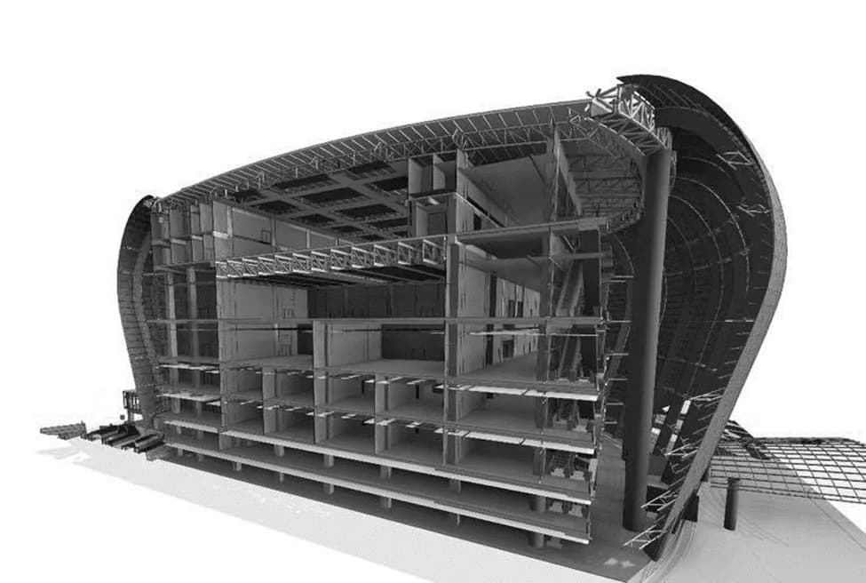 BIM cross-section showing coordinated structural and building systems